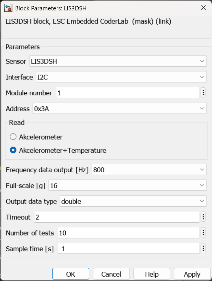 Block parameters for I2C