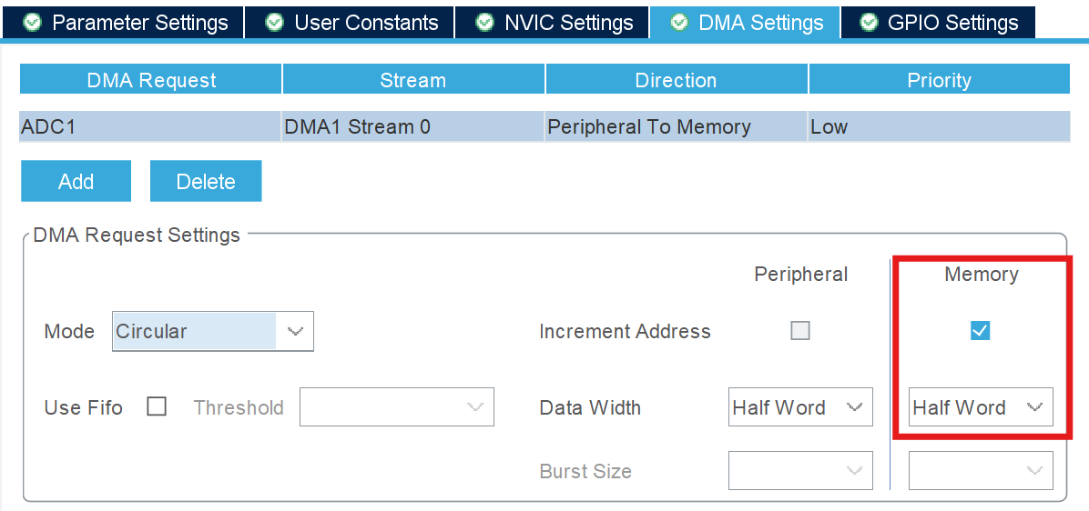 ADC DMA setting