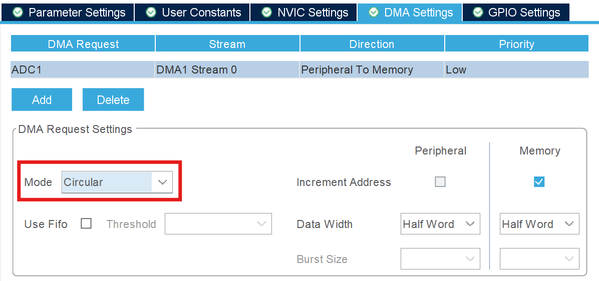 ADC DMA setting