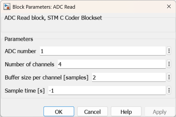 Block parameters for I2C