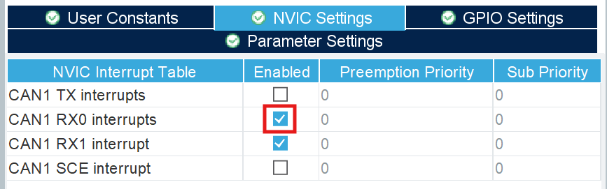 CAN RX interrupt setting
