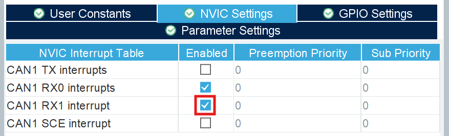 CAN RX interrupt setting