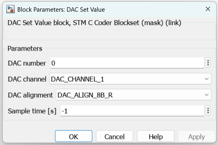 Block parameters for DAC