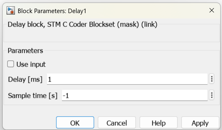 Block parameters for Delay