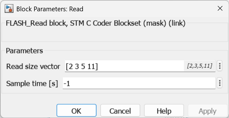 Parameters for Flash Read block