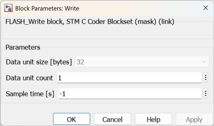 Parameters for Flash Write block