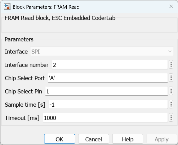 Parameters for FRAM Read block
