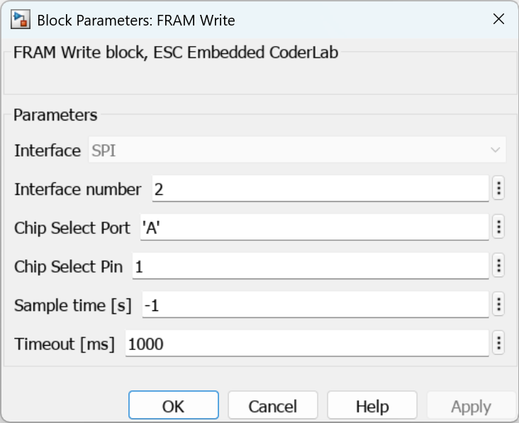 Parameters for FRAM Write block
