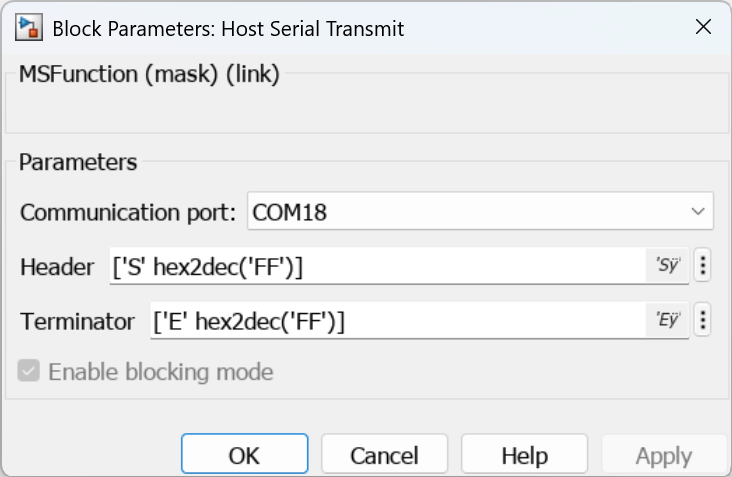 Parameters for Host Serial Transmit block