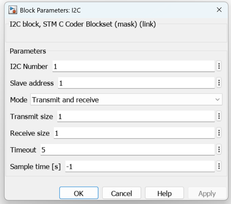 Block parameters for I2C