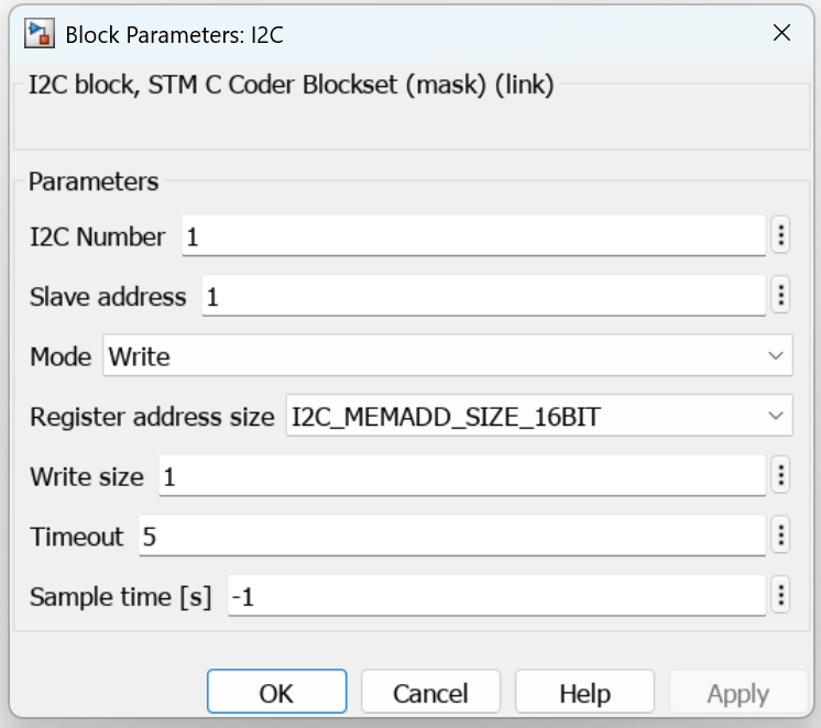 Block parameters for I2C