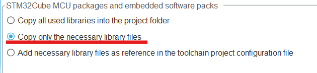 File copy options selection in CubeMX