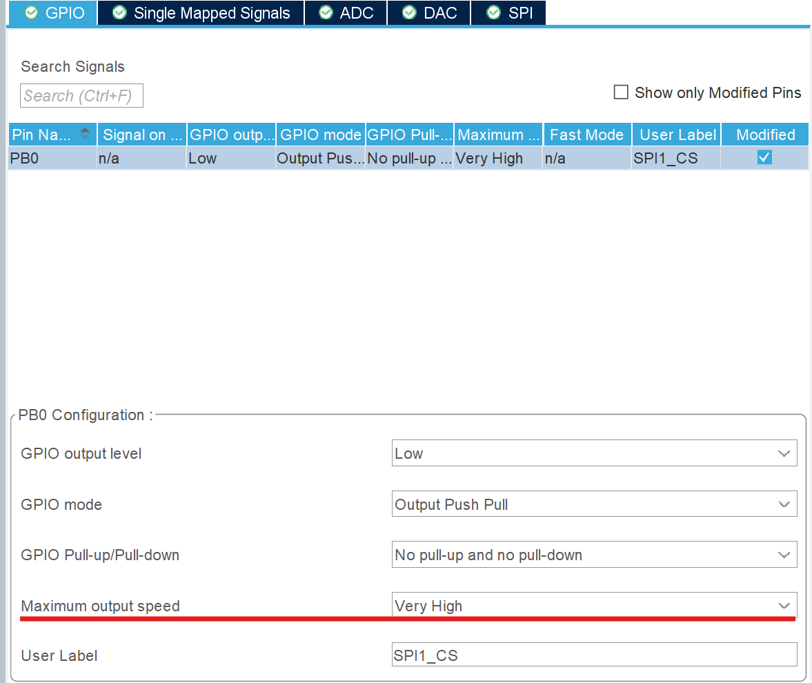 SPI GPIO Pin Maximum Output Speed setting