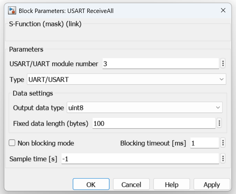 Block parameters for USART ReceiveALL