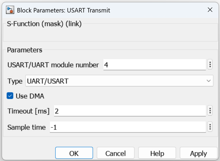 Block parameters for USART