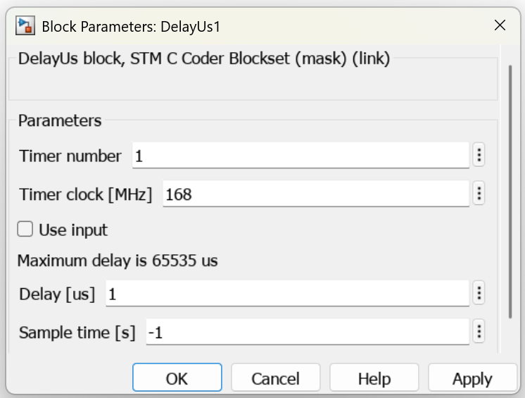 Block parameters for DelayUs