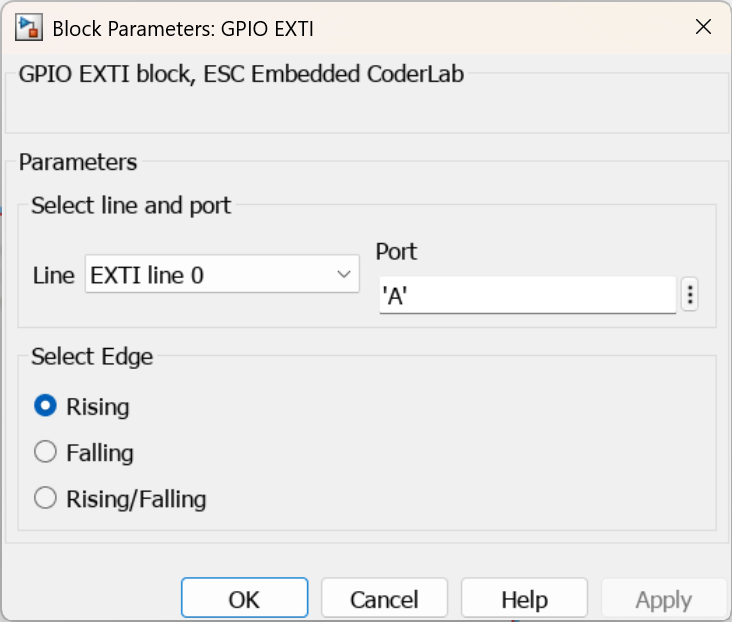 Parameters for GPIO EXTI block