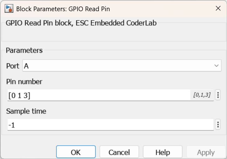Parameters for GPIO Read Pin block