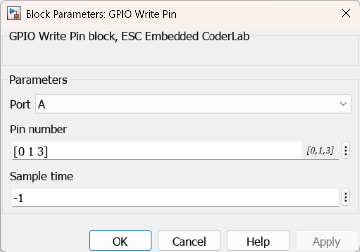 Parameters for GPIO Write Pin block