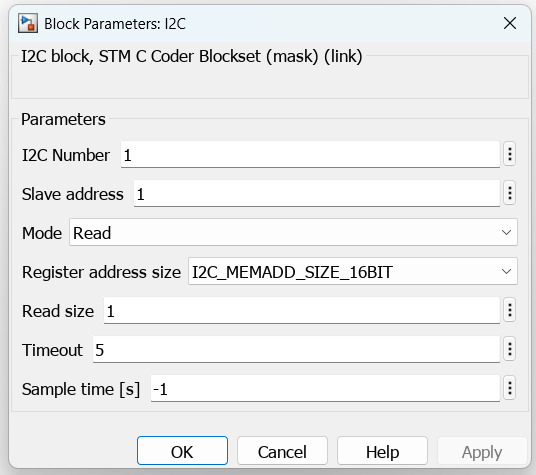 Block parameters for I2C
