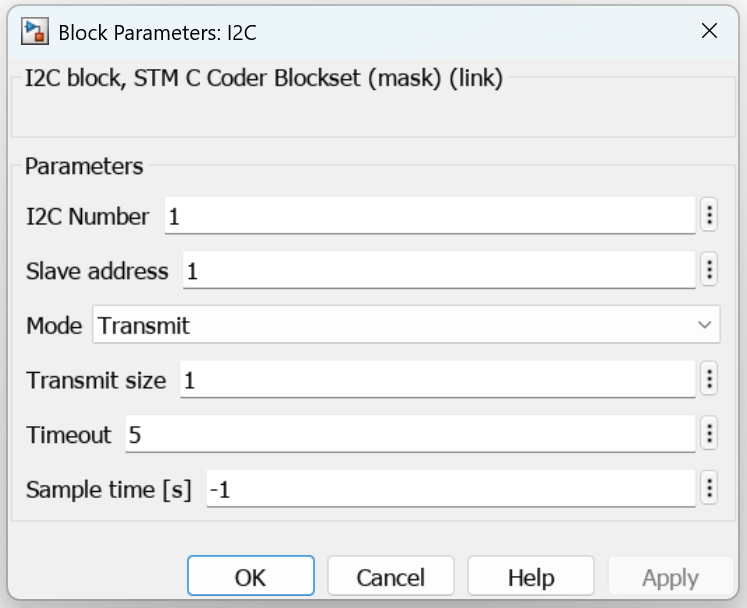 Block parameters for I2C