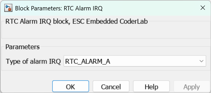 Parameters for RTC Alarm IRQ block