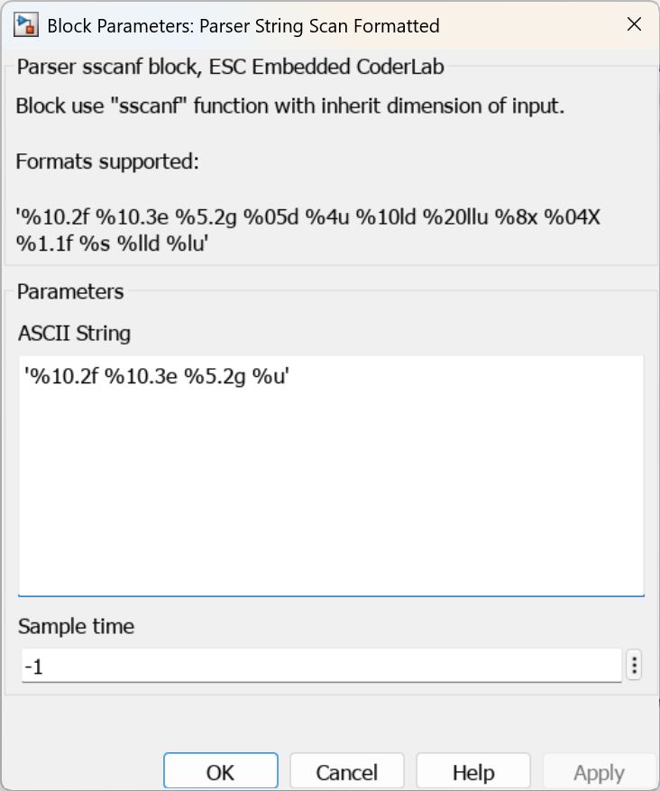 Block parameters for String Scan Formatted