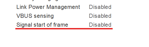 USB SOF setting